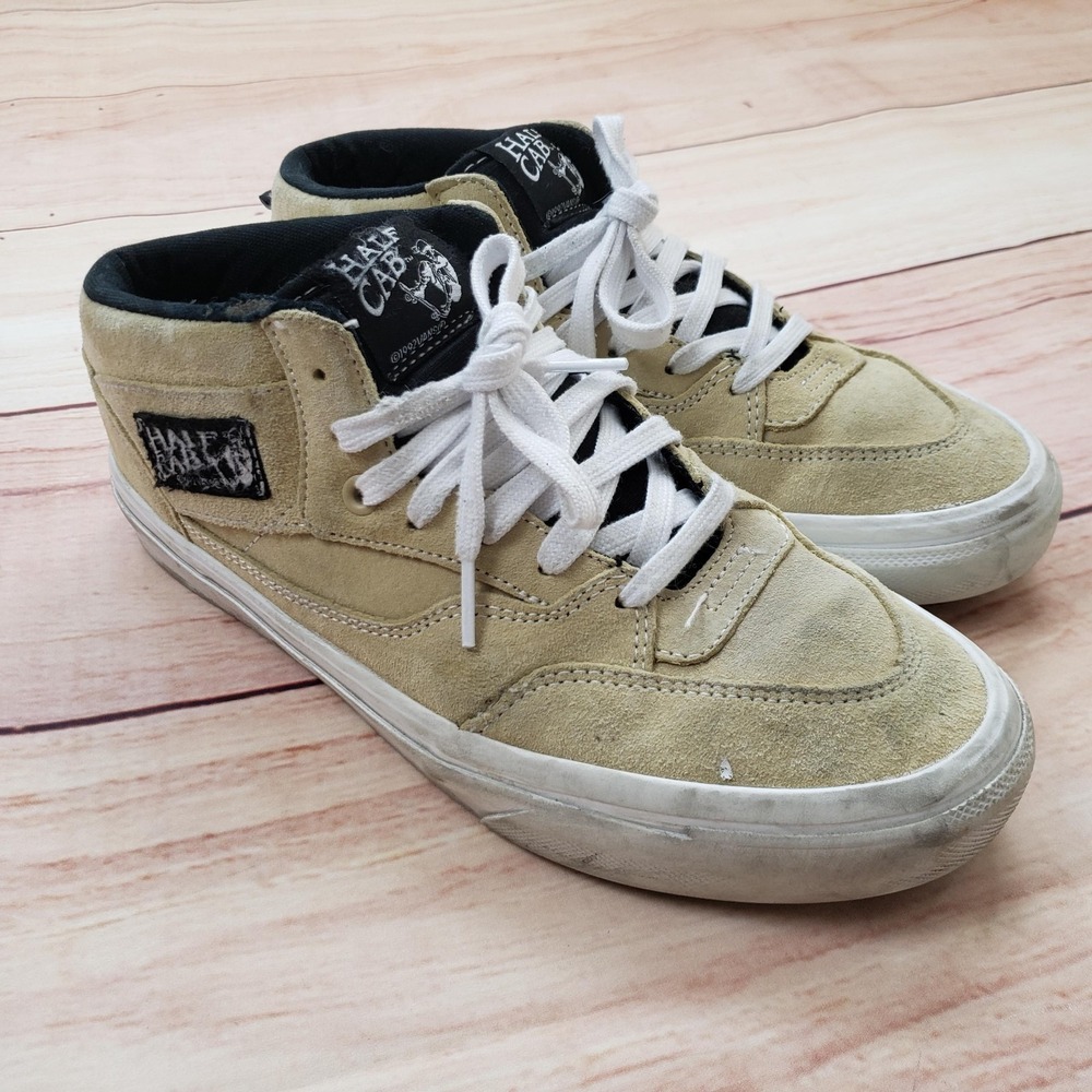Vans Half Cab Shoes Mens Size 7.5 Tan Suede Skate Mid Top Off The Wall Classic